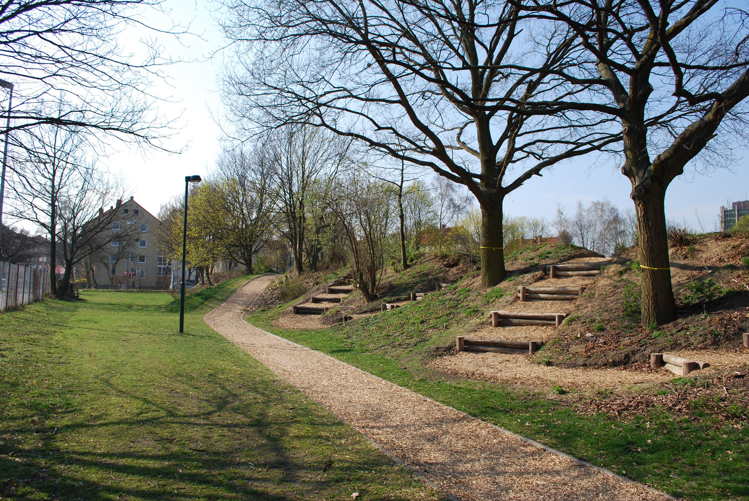 Sports centre running track in autumn