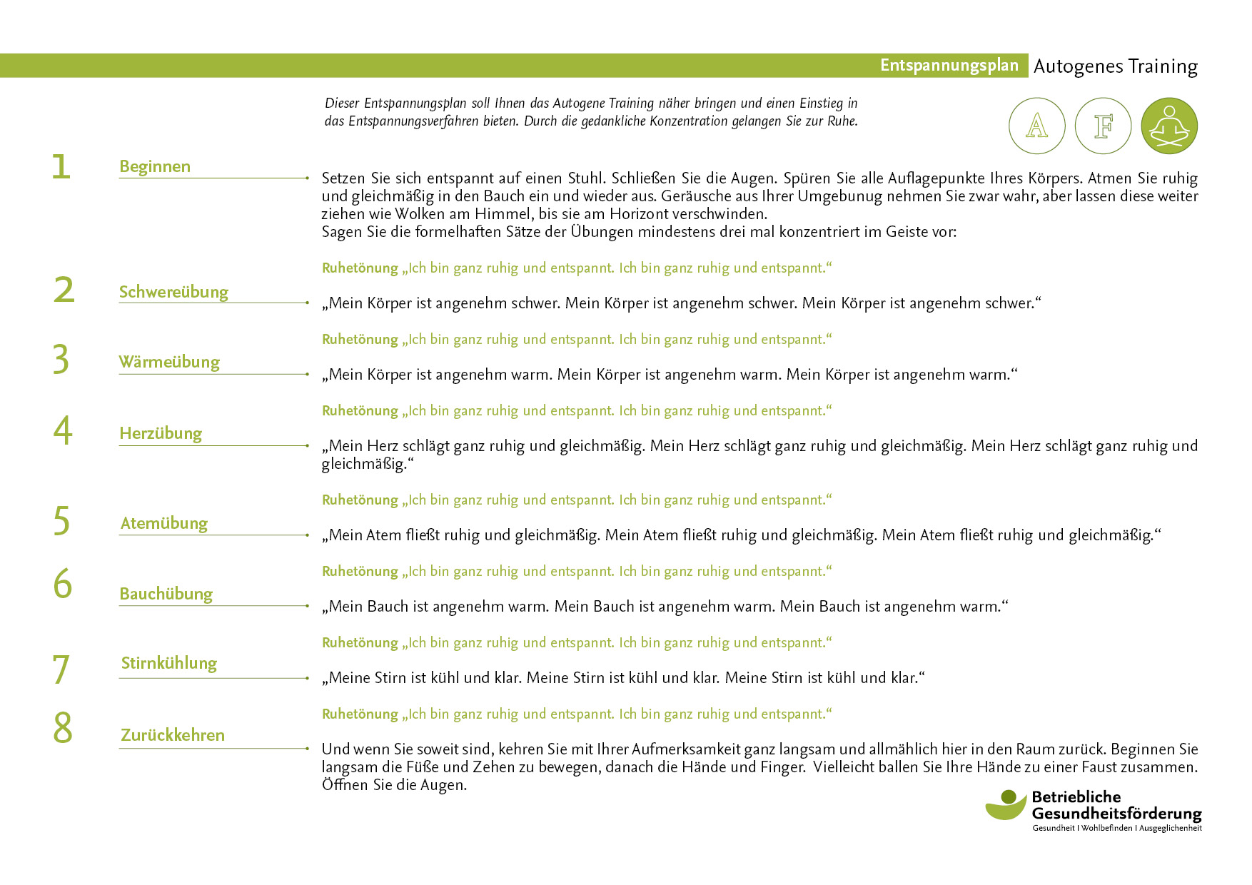 Entspannungsplan Autogenes Training