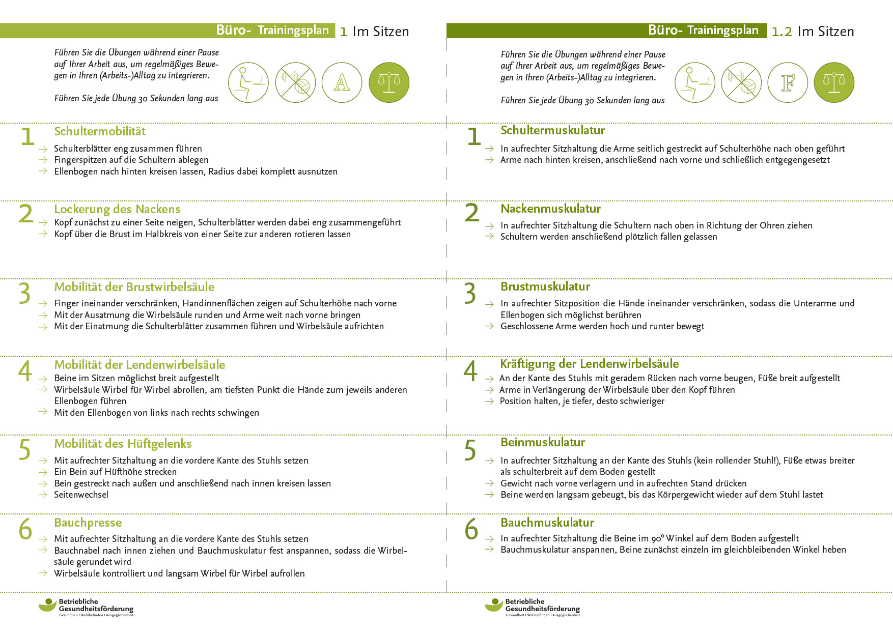 Trainingsplan Büro Sitzen