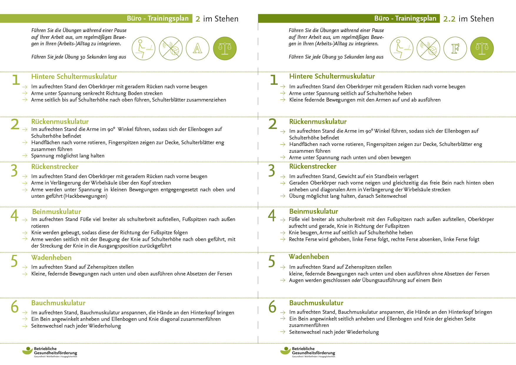 Trainingsplan Büro Stehen