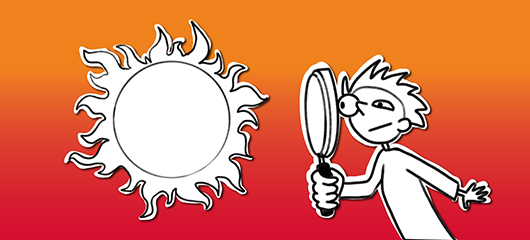 Dekorativer Zweck - Kind untersucht mit Lupe die Sonne