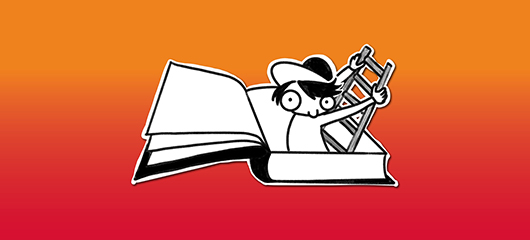 Dekorativer Zweck - Kind steigt in ein Buch