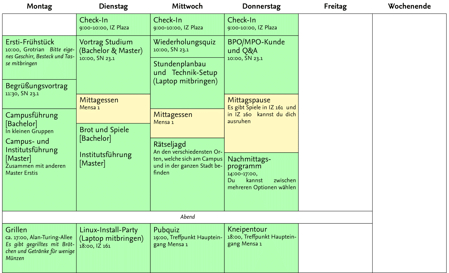 Stundenplan Woche 1