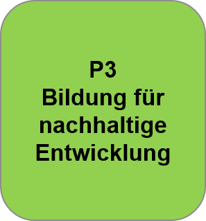 grünes Feld mit Titel P3 Bildung für nachhaltige Entwicklung