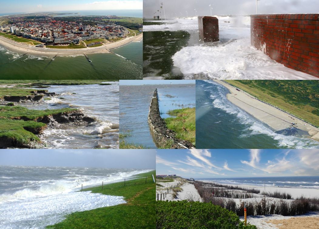 Im Bild: Küstenschutzelemente, Wellenbrecher, Salzwiesen, Luftbild Insel