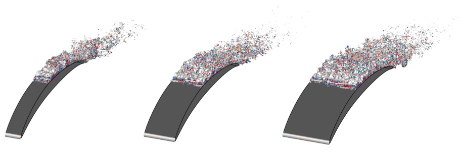 Turbulente Wirbelstrukturen an Schaufeloberfläche