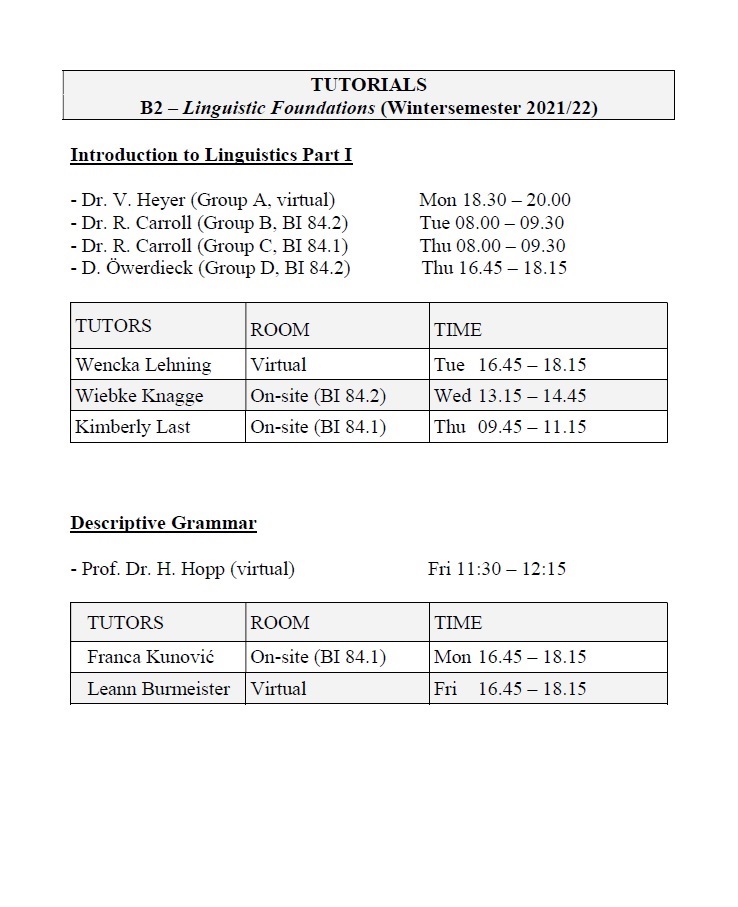 Tutorien Sprachwissenschaft