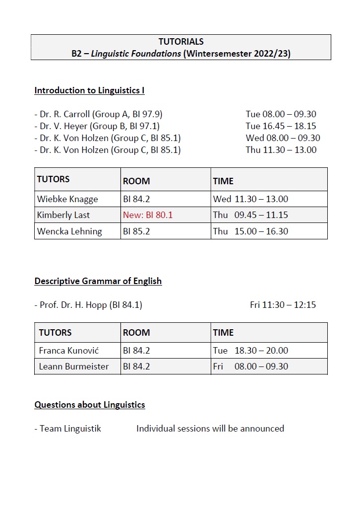 Tutorien Linguistik Wintersemester 22/23