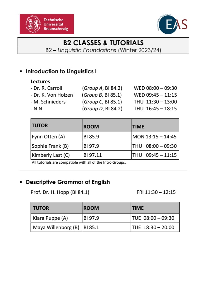 Tutorien Sprachwissenschaft Wintersemester 23/24