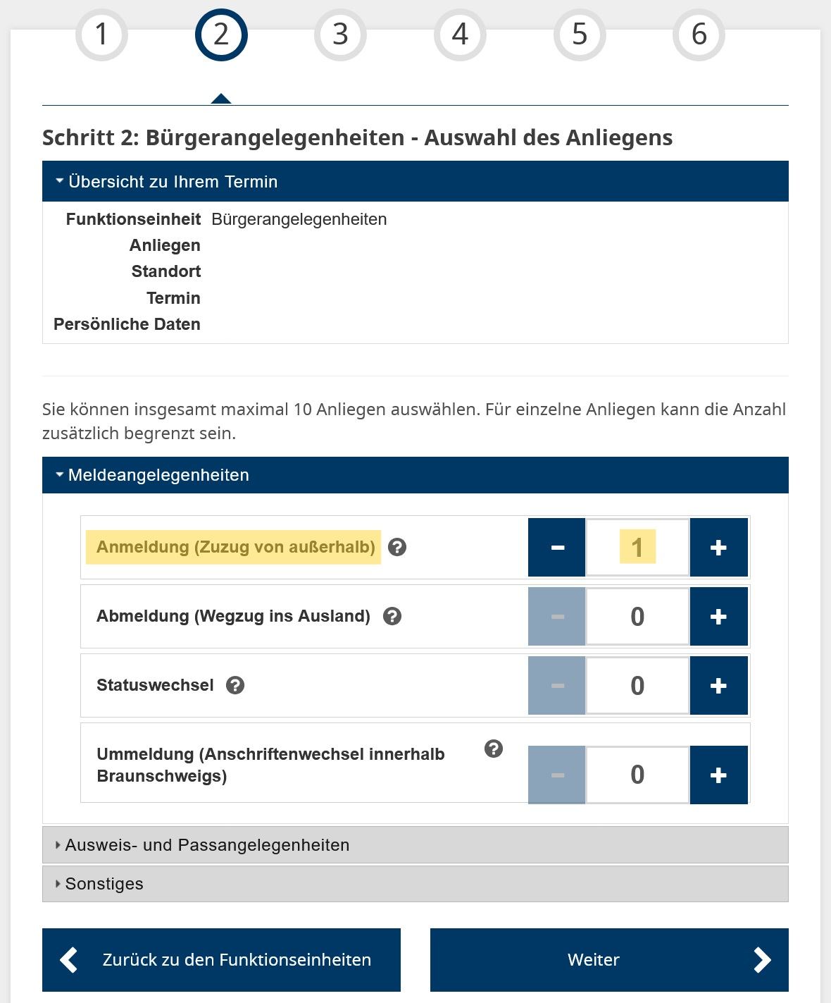 Screenshot Online Terminvergabe