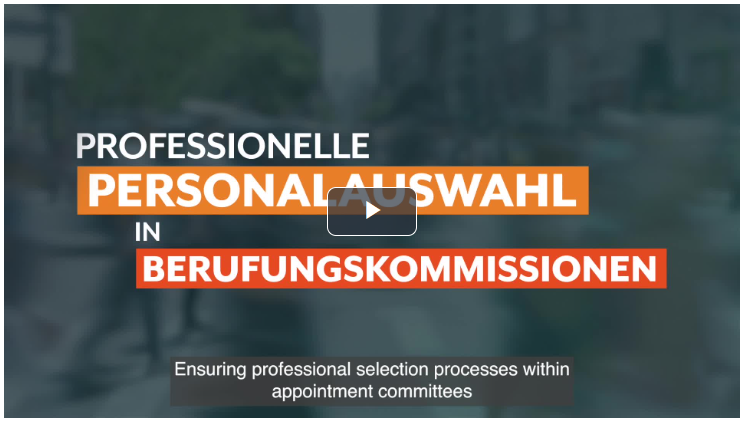 Screenshot eines Videos zum Thema "Professionelle Personalauswahl in Berufskommissionen", Link auf die Webseite des Niedersächsischen Ministeriums für Wissenschaft und Kultur zur Ansicht des Videos