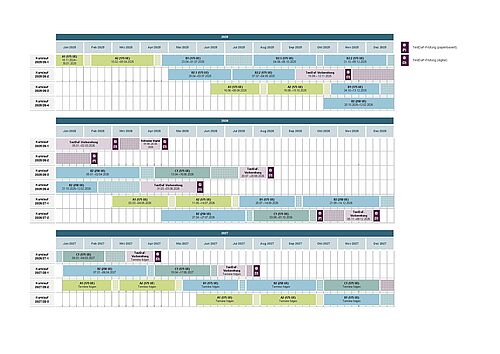 Die Grafik zeigt alle angeboten Kurse in den verschiedenen Kursläufen.