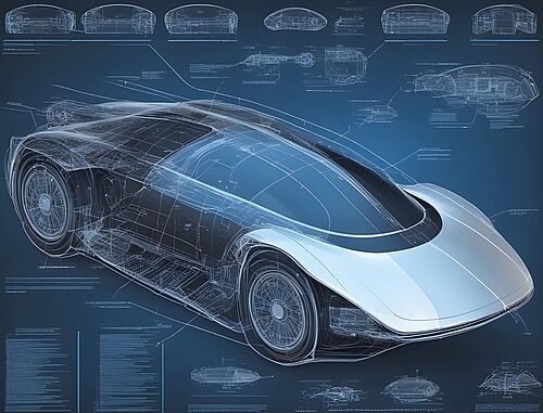 AI generated illustration depicting virtual validation of automated driving and powertrain