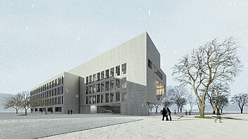 Winteransicht, Gebäude 4277 - Chemie, Gebäudeentwurf Winter 2019