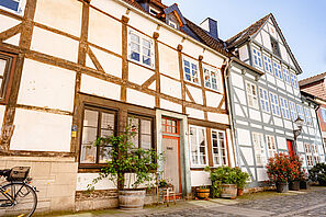 A wood-frame building in the Magniviertel district of Braunschweig.
