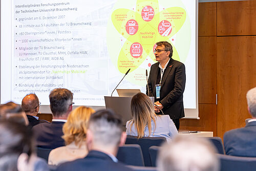 NFF-Vorstandssprecher Prof. Thomas Vietor gab im Rahmen des FutureCongress 2024 in Wolfsburg Einblicke in aktuelle Forschungsaktivitäten des Niedersächsischen Forschungszentrum Fahrzeugtechnik (NFF) der TU Braunschweig.