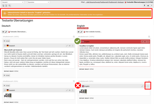 Screenshot of the display of the error "Mixed mode" in the TYPO3 backend