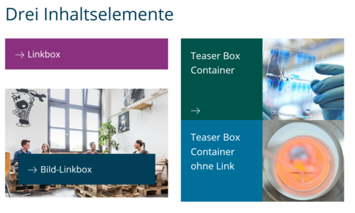 Screenshots von neuen Inhaltselementen im TYPO3-System der TU Braunschweig
