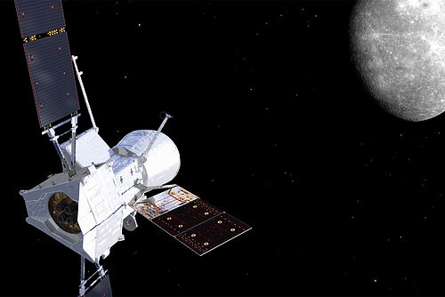 Das aus vier Modulen bestehende Raumfahrzeug „BepiColombo“ nähert sich dem Merkur