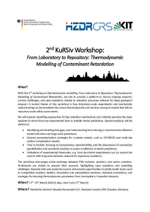 Workshop From "Laboratory to Repository: Thermodynamic Modelling of ...