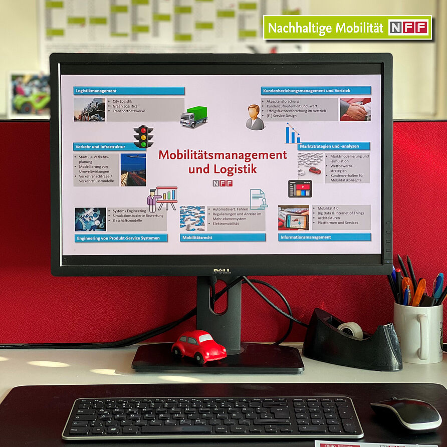 Computeransicht FOrschungsbereich im NFF_Forschungsfeld Mobilitätsmanagement und Logistik