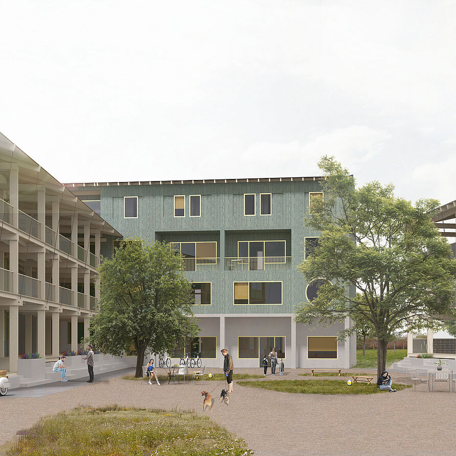 Den ersten Preis beim vdw Zukunftspreis erreichten Till Watzlawik und Linus Pätzold mit dem Entwurf „Quartiershöfe Bremerhaven“.