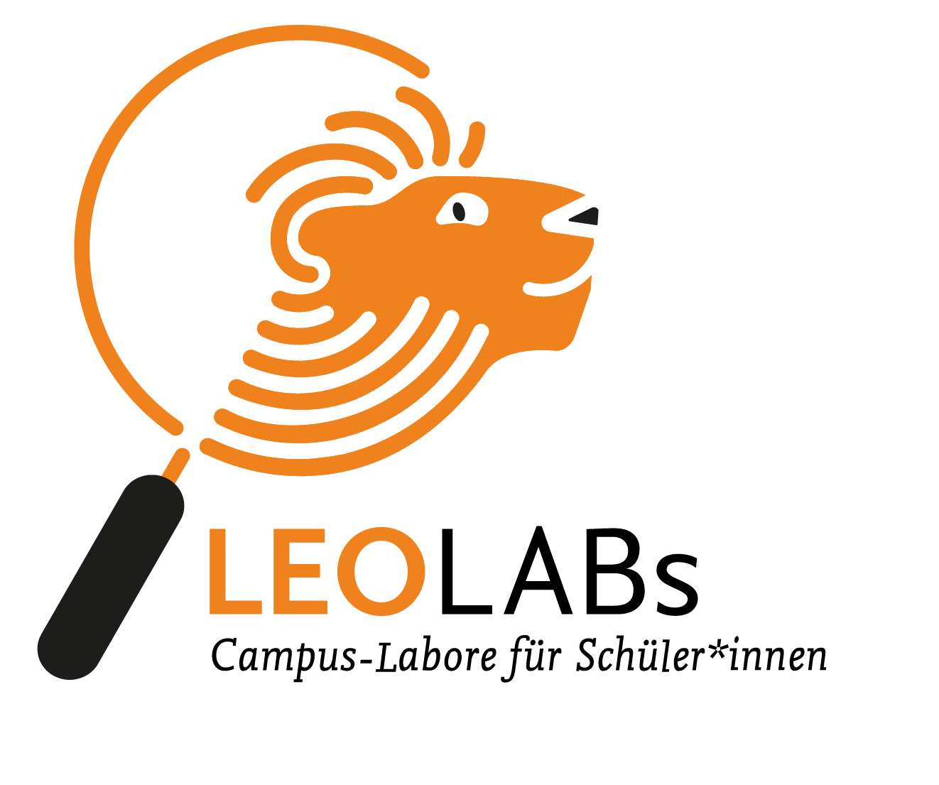 Dekorativer Zweck Löwe unter einer Lupe, Keyvisual LeoLab