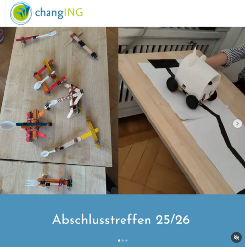 selbgebaute Katapulte links und selbstgebauter MediBot rechts