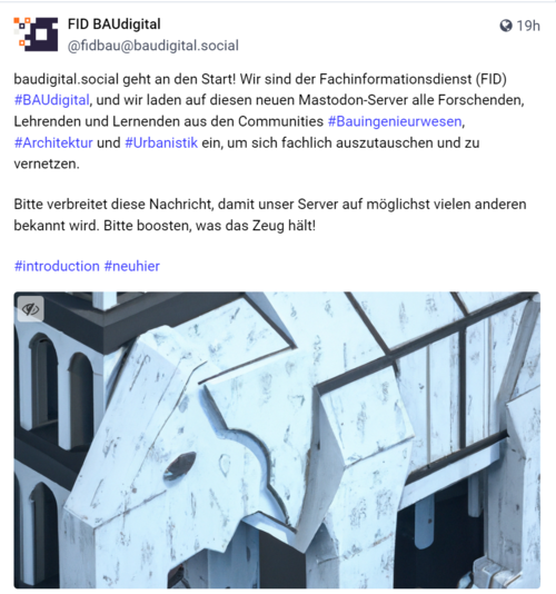 Screenshot Start FIDBAUdigital auf Mastodon