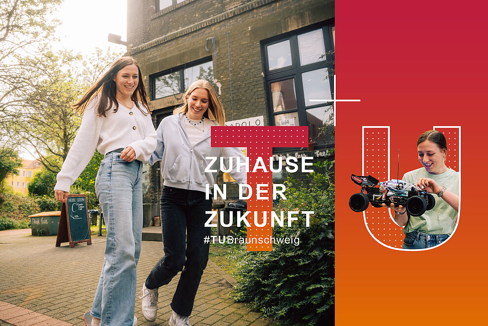 Zwei Studierende bewegen sich über den Campus