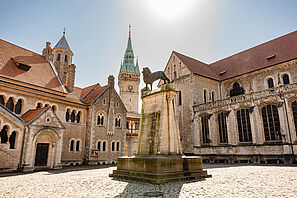 The Burgplatz in the city of Brunswick in the sunshine.