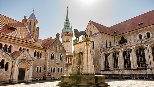 The Burgplatz in the city of Brunswick in the sunshine.