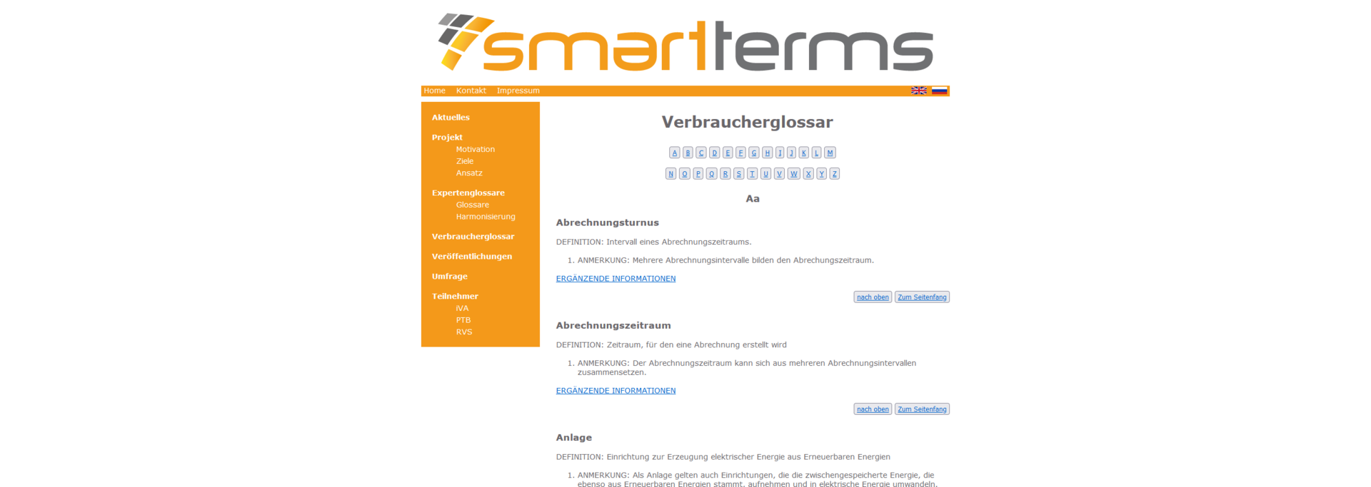 Screenshort der Homepage des SmartTerms