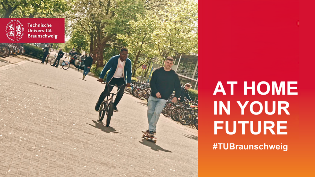 Thumbnail for TU Braunschweig's promotional video on YouTube. Caption: ‘At home in your future’.