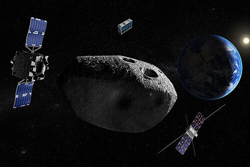 Künstlerische Darstellung der „Rapid Apophis Mission for Space Safety“ (RAMSES)
