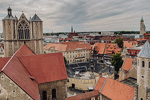 View of Burgplatz square in Braunschweig from above.