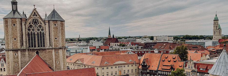 View of Burgplatz square in Braunschweig from above.
