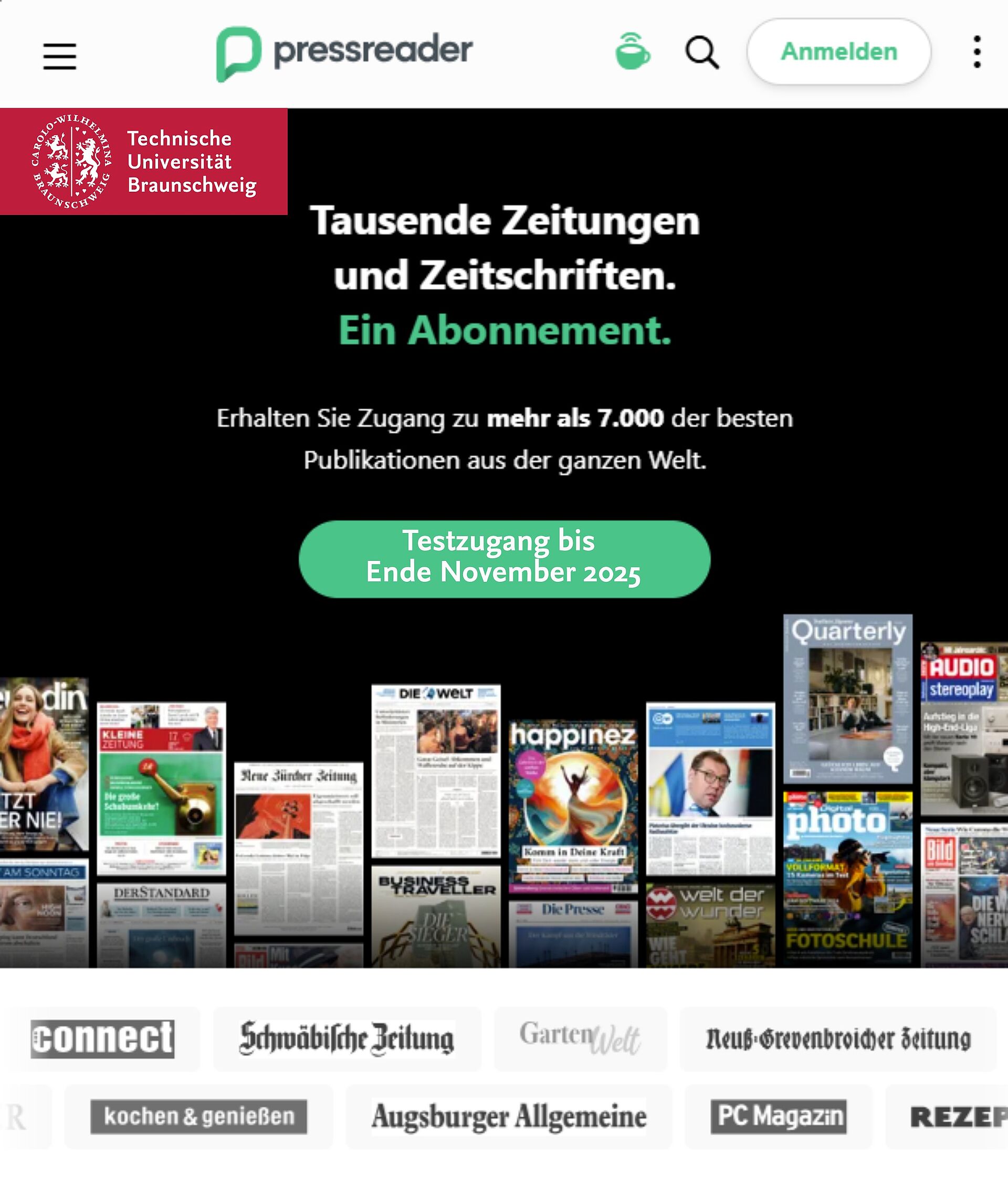 Pressreader Testzugang bis Ende November 2025