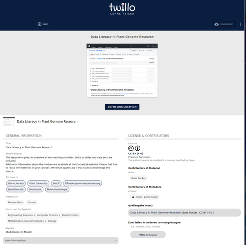 Twillo entry Data Literacy in Plant Genome Research