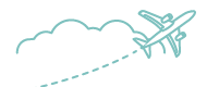 Grafik mit angedeuteten Wolken und Flugzeug
