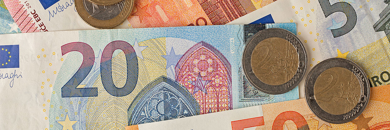 EURO banknotes and coins 