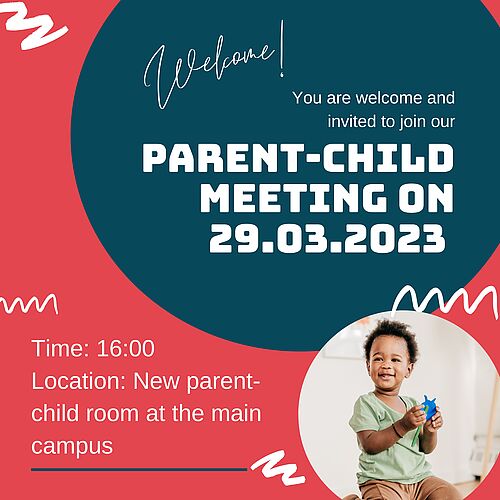 The next parent-child meeting information with a laughing child 