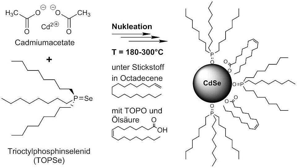 Roentgenkleinwinkelstreuung - Reaktionsschema der Heißinjektionssynthese von CdSe