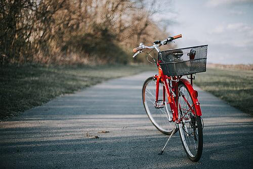 Rotes Fahrrad auf einem Weg in der Natur
