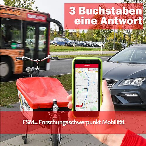 Mobilitätskette: Handy, Auto, Lastenrad, Bus