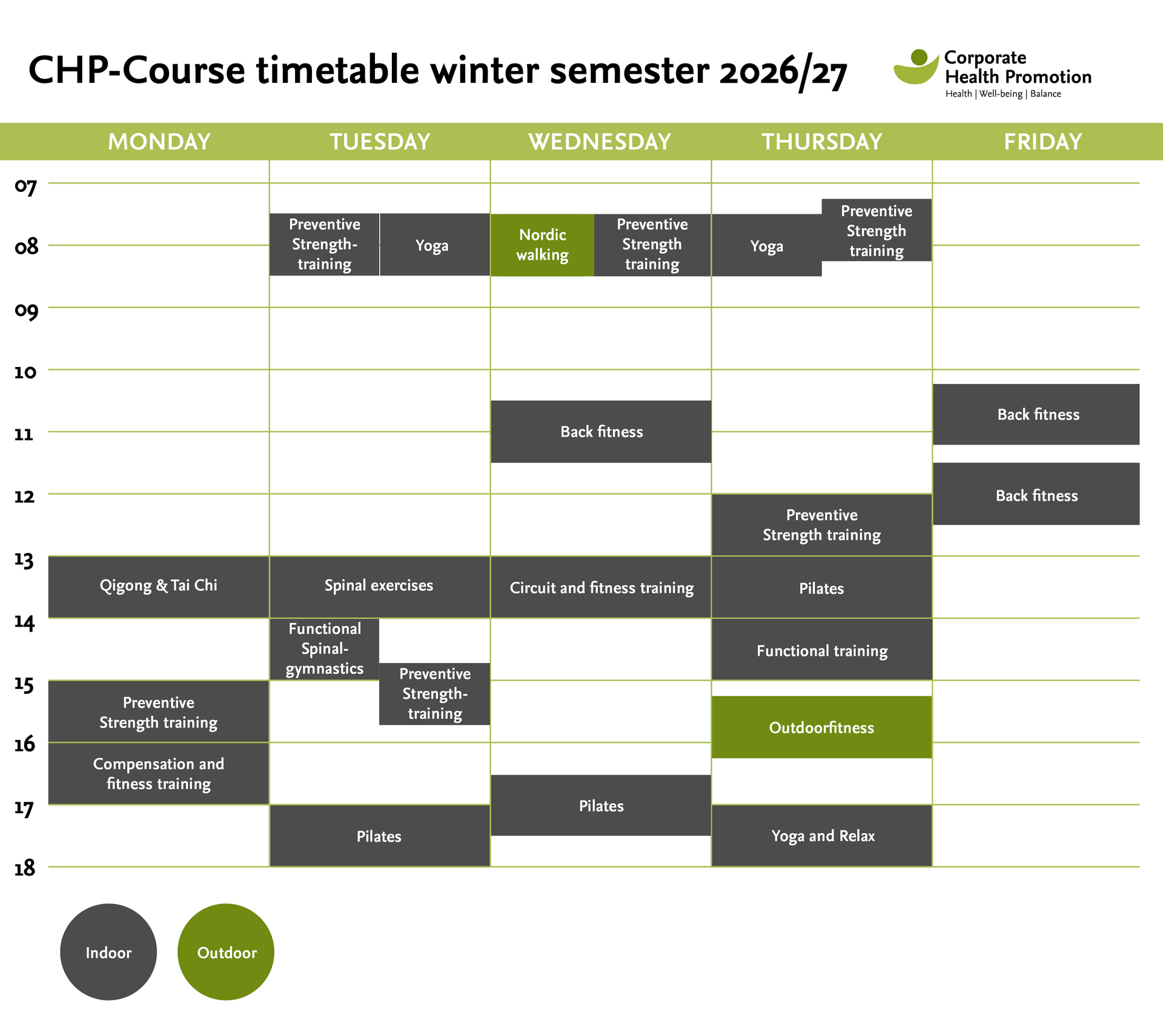 Kursstundenplan BGF Wintersemester 2026/2027