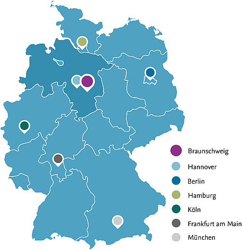 Karte, die die Lage von Braunschweig innerhalb Deutschlands zeigt. 