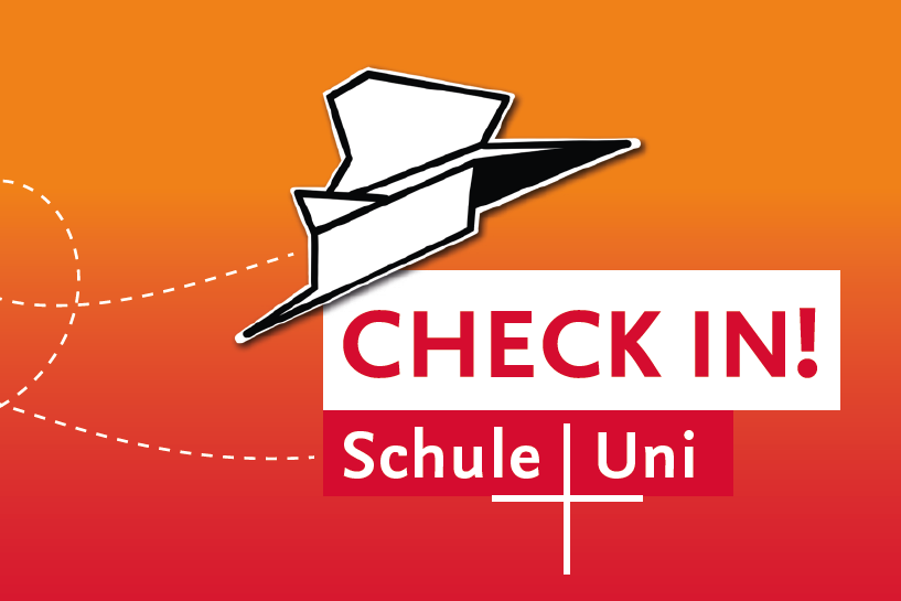 Papierflieger über Check-in Schriftzug
