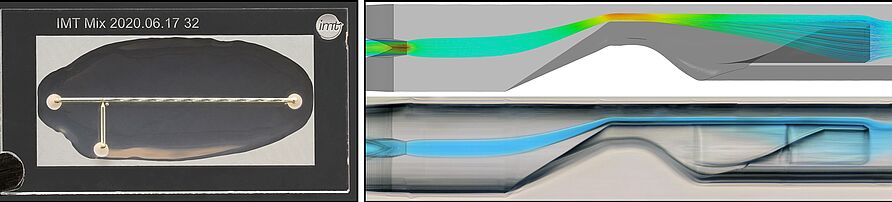 Chip zur Herstellung monodisperser Wirkstoffträger-Nanopartikel und Darstellung der Vermischung