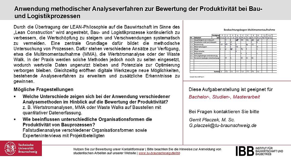 Anwendung methodischer Analyseverfahren zur Bewertung der Produktivität bei Bau- und Logistikprozessen